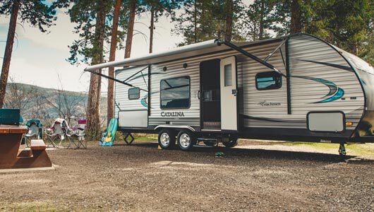 Travel Trailer set up for camping
