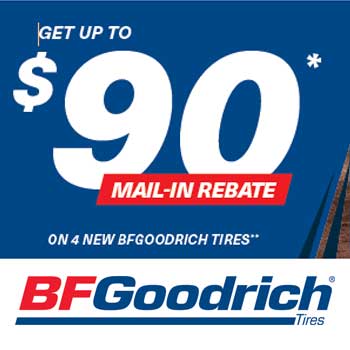 Save with BFG tires with a mail-in rebate
