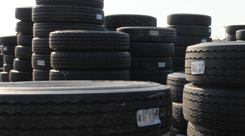 Stacks of retreaded tires