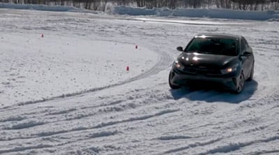 Vehicle on road testing the tires