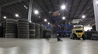 stacks of tires inside retread plant