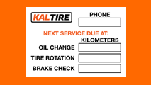 Kal Tire oil change sticker